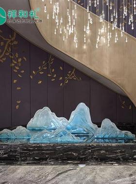 新中式艺术雕塑摆设店大堂别墅会所大型组合落地透明树脂假山摆件