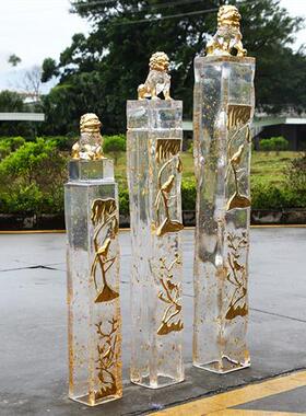 新中式大门镇宅招财狮子透明树脂雕塑摆件栓马柱酒店麒麟獬豸定制