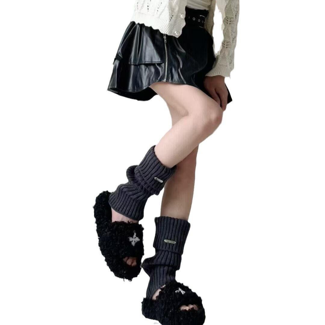 Jackson加厚金属标保暖日系针织袜秋袜套少女堆堆袜套鞋套小腿袜,淘宝优惠券,粉丝福利购,淘宝优惠卷