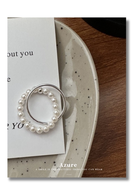 韩国东大门同款戒指女复古小众设计感珍珠串珠食指戒时尚个性手饰