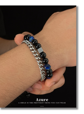 原创设计黑玻璃手链男潮小众高级感男士个性简约百搭男生钛钢手串