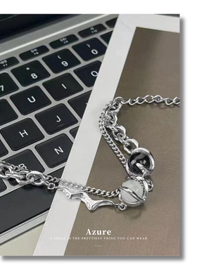 韩版银色合金弹简约微笑脸手环气力圆珠手链女男复古文艺嘻哈小众