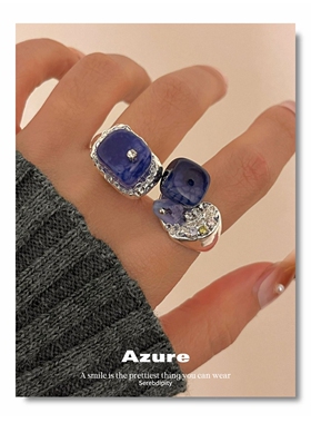 新中式幻彩天然石串珠镶钻宽版个性戒指国潮冷淡风时尚百搭指环戒