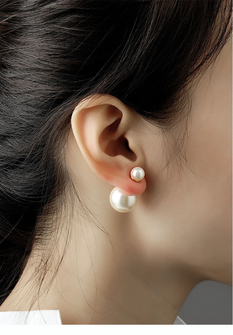 奥米迪奥珍珠纯银女大小双面潮耳钉 aomidior耳钉