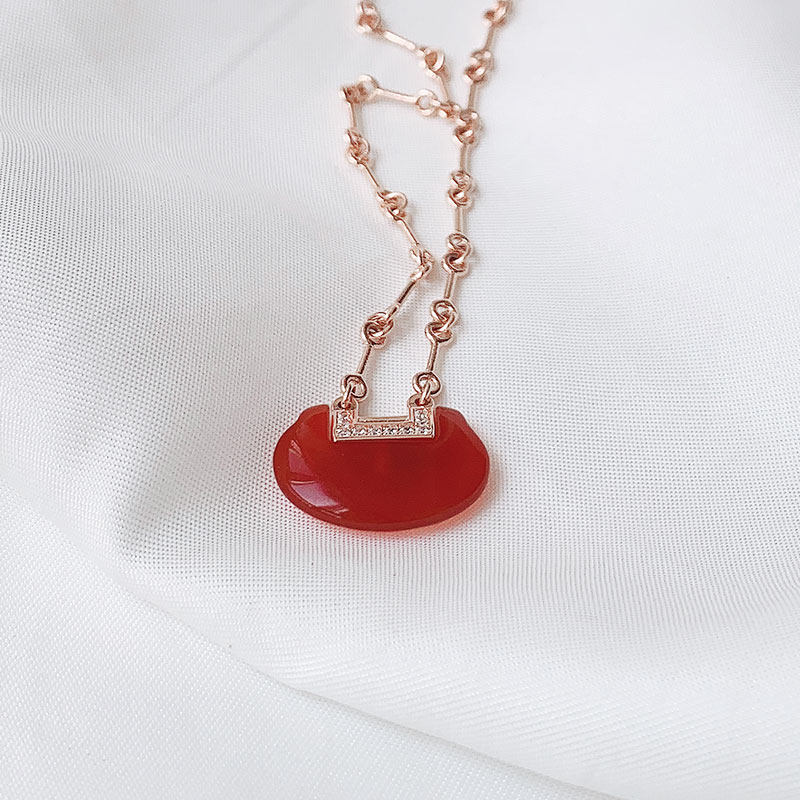 奥米迪奥红玉髓如意锁2021年锁骨链 aomidior项链