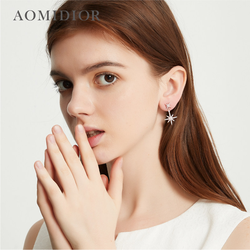 奥米迪奥不对称双流星镶钻气质耳钉 aomidior耳钉