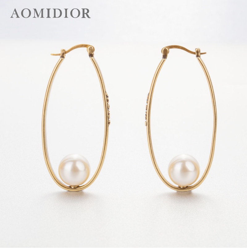 奥米迪奥内镶珍珠气质百搭款大耳环 aomidior耳环