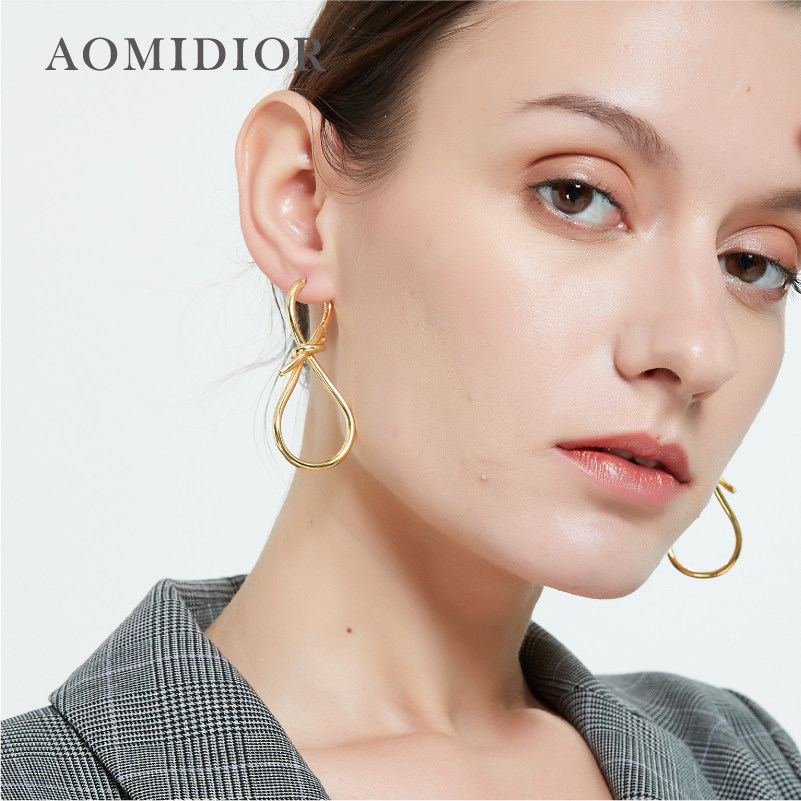 奥米迪奥新款蝴蝶结黄金色网红耳环 aomidior耳环