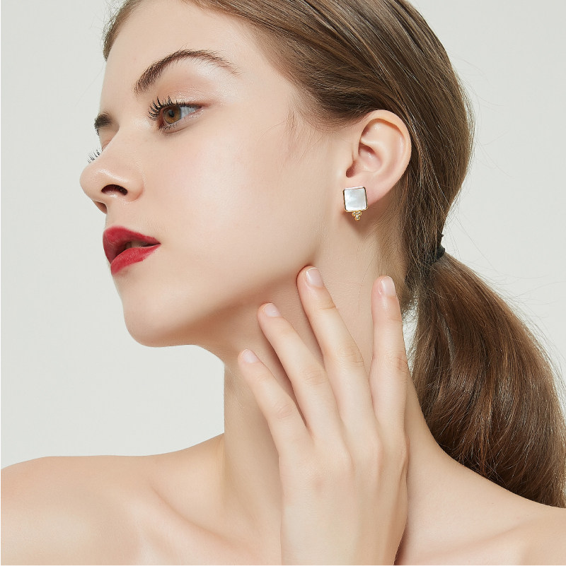 奥米迪奥四方形几何孔雀石珍珠耳钉 aomidior耳钉