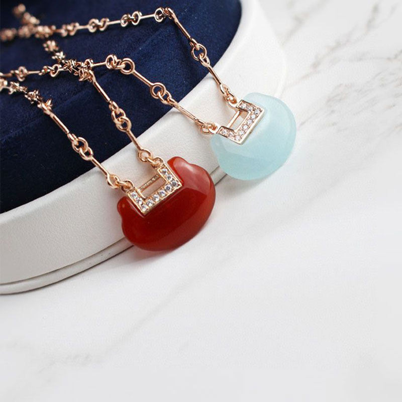 奥米迪奥红玉髓如意锁2021年锁骨链 aomidior项链