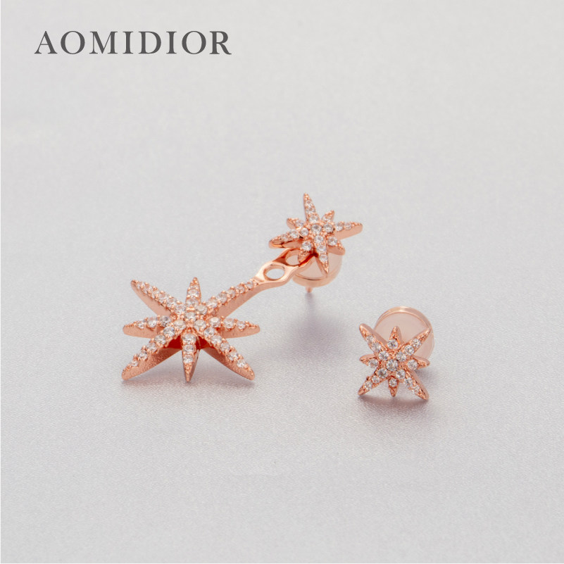 奥米迪奥不对称双流星镶钻气质耳钉 aomidior耳钉