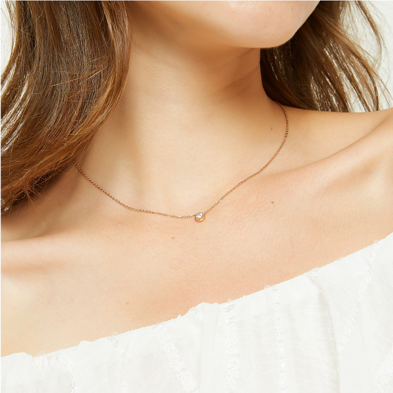 奥米迪奥玫瑰金彩金一颗单女锁骨链 aomidior项链