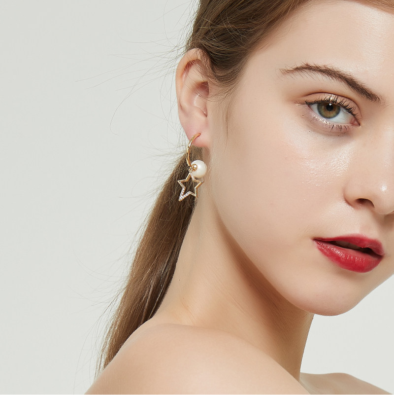 奥米迪奥星星珍珠女气质百搭银耳环 aomidior耳钉