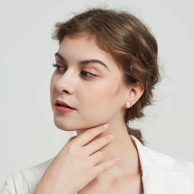 奥米迪奥天然淡水馒头珍珠银针耳钉 aomidior耳钉
