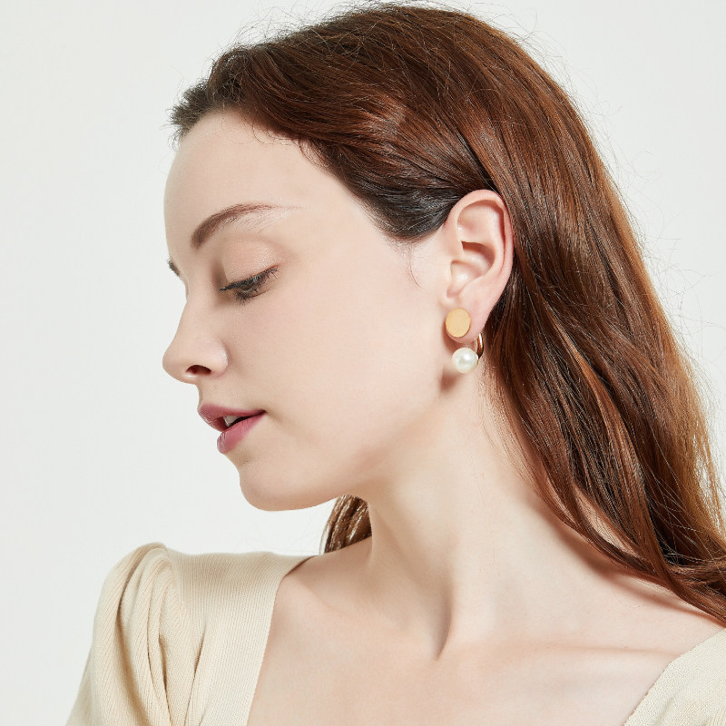 奥米迪奥前后两戴款圆形珍珠女耳钉 aomidior耳环