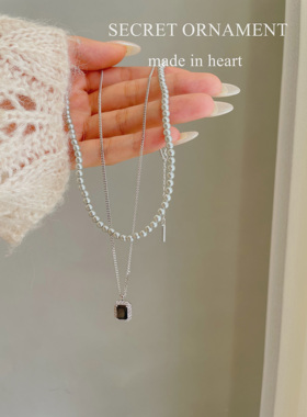 丽银银灰色倪妮同款大溪地黑珍珠项链女秋冬毛衣链锁骨颈链