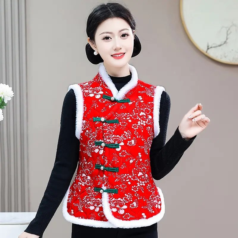 秋冬东北大花马甲中国风棉袄民族风盘扣女装加绒加厚保暖过年坎肩,淘宝优惠券,粉丝福利购,淘宝优惠卷