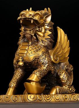 麒麟摆件全铜大号公母一对祥瑞麒麟家用办公室桌面装饰品飞天麒麟