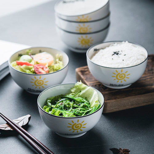 饭碗 家用 10个陶瓷碗简约欧式吃饭碗5寸6寸大号汤碗面碗餐具中式 - 图1