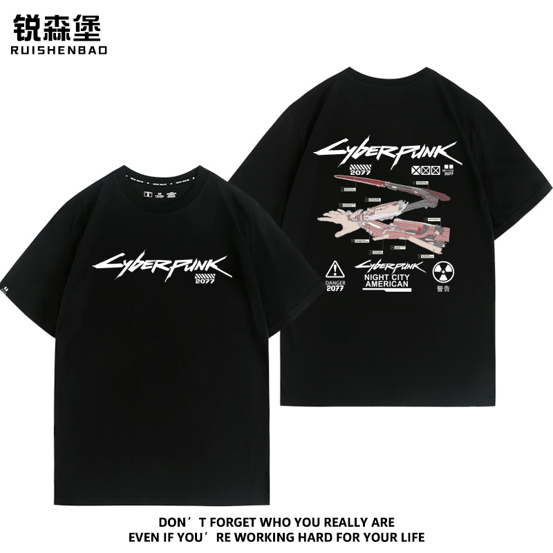 赛博朋克2077DLC往日之影V义肢螳螂刀游戏周边夏季男纯棉短袖T恤 - 图2