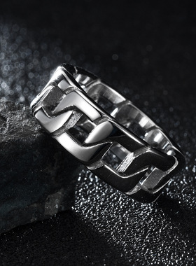 不锈钢编织古巴链条戒指