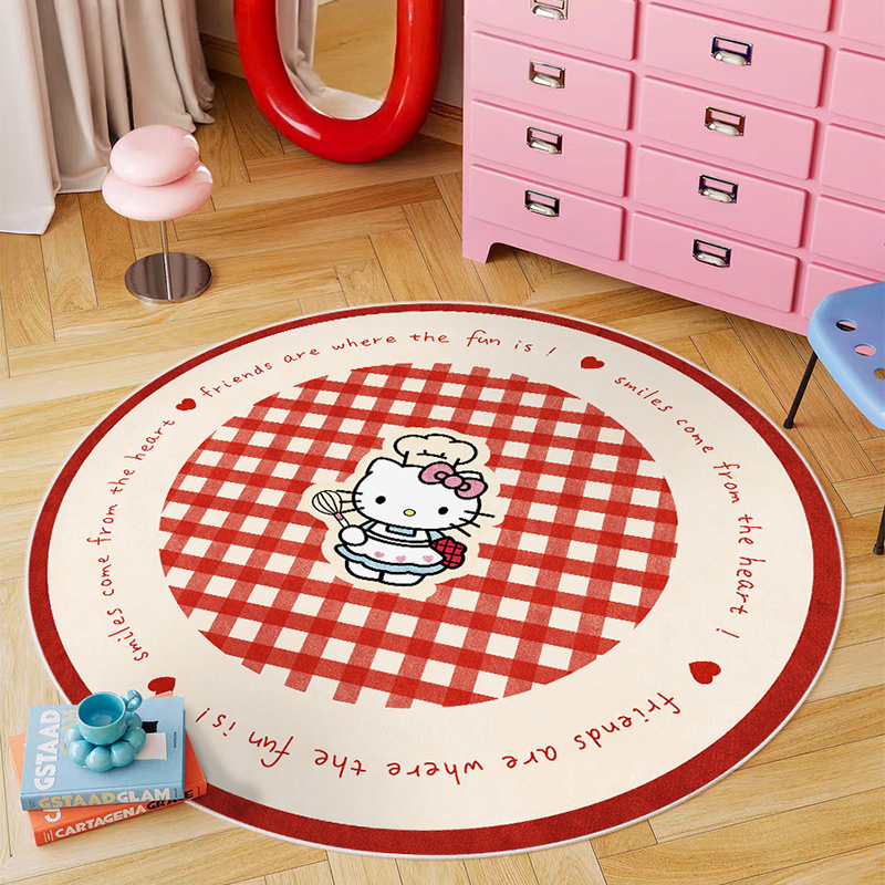 多巴胺HelloKitty圆形地毯卧室客厅床边毯儿童房防水防污耐磨地垫,淘宝优惠券,粉丝福利购,淘宝优惠卷