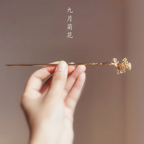 新版保色铜十二花神古风发簪一字簪宋制汉服发饰唐风旗袍盘发簪子 - 图0