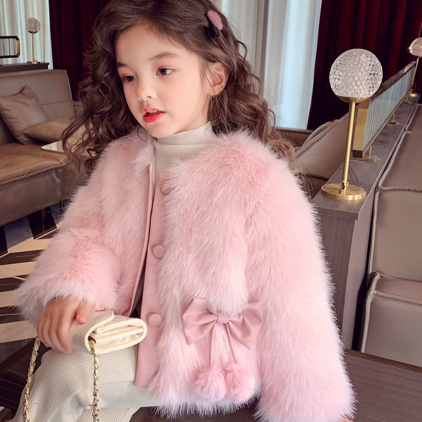 女童小香风毛毛外套冬装2025新款休闲韩版女孩夹棉保暖仿皮草大衣,淘宝优惠券,粉丝福利购,淘宝优惠卷