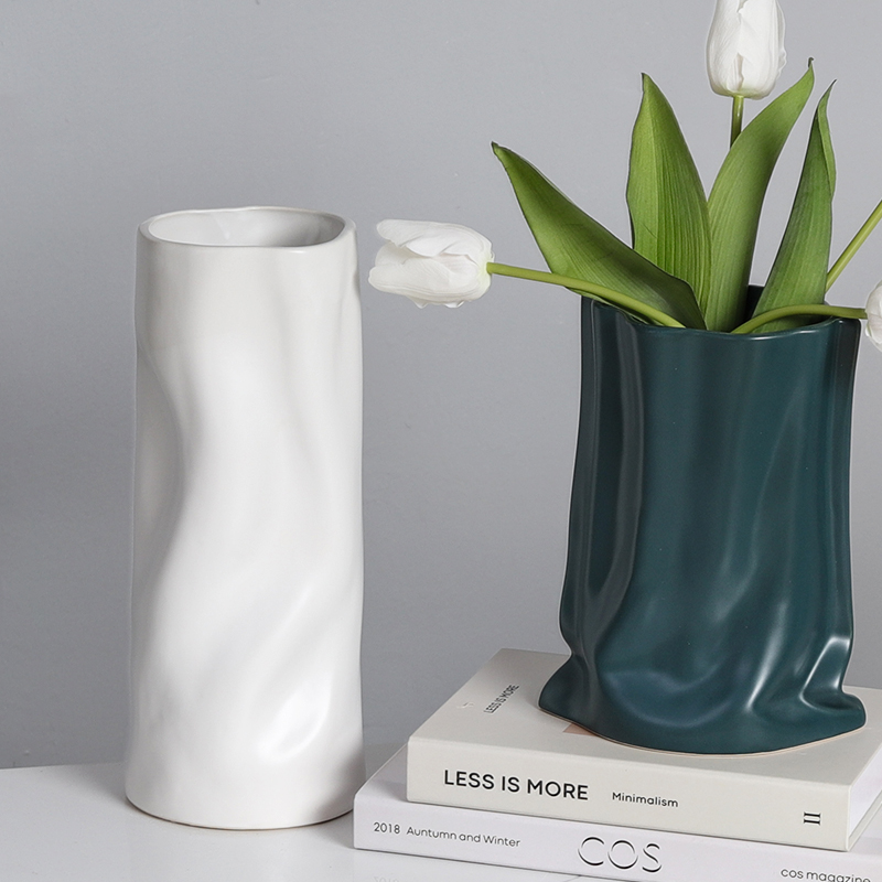 莫兰迪花瓶干花摆件创意电镀银色陶瓷花瓶花艺样板间花器软装饰品