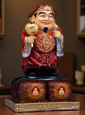 铜彩绘大黑天财神像招财供奉摆件