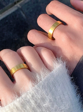 钛钢不掉色古法哑光宽面素圈戒指百搭高级感情侣对戒食指戒