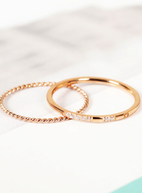 ins组合韩国时尚带钻18k玫瑰戒指