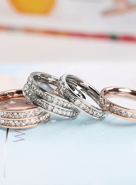 轻奢满钻chic网红18k素圈戒指