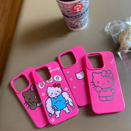 日韩甜酷少女kitty猫适用苹果15Promax手机壳iphone16pro可爱13玫红12软11pro情侣xsmax小众14plus高级感防摔 - 图3
