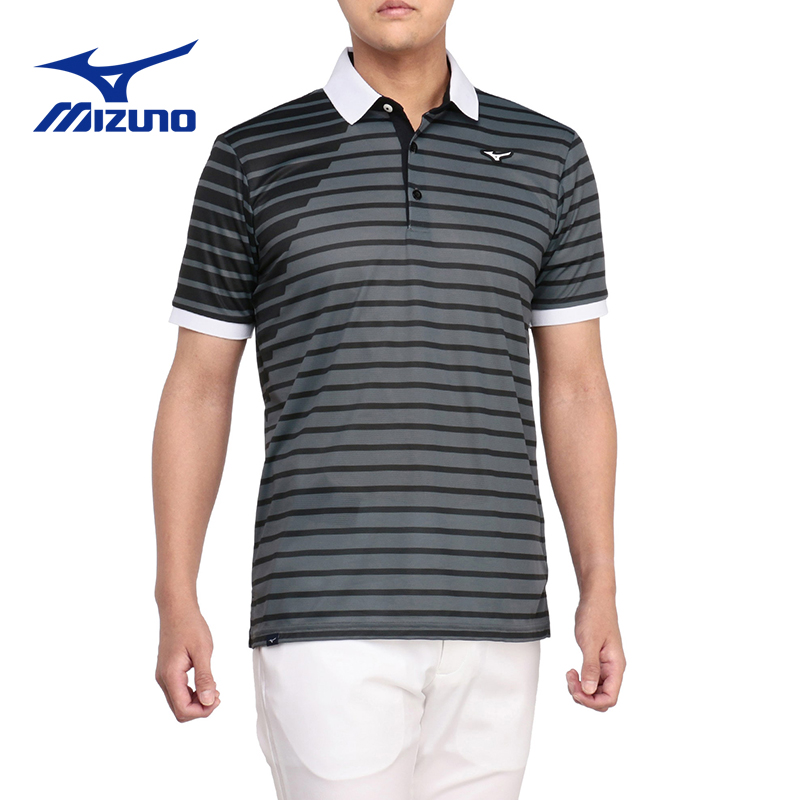 Mizuno/美津浓高尔夫男士新款夏季条纹吸汗速干polo衫golfT恤短袖