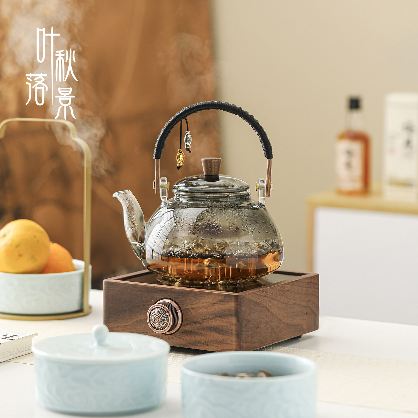 胡桃木实木电陶炉提梁壶玻璃煮茶壶烧水壶耐高温泡茶壶家用养生壶,淘宝优惠券,粉丝福利购,淘宝优惠卷