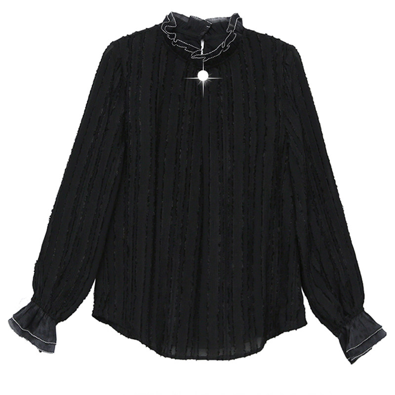 雪纺2020春秋立领气质木耳边蕾丝衫 喜提娜蕾丝衫/雪纺衫