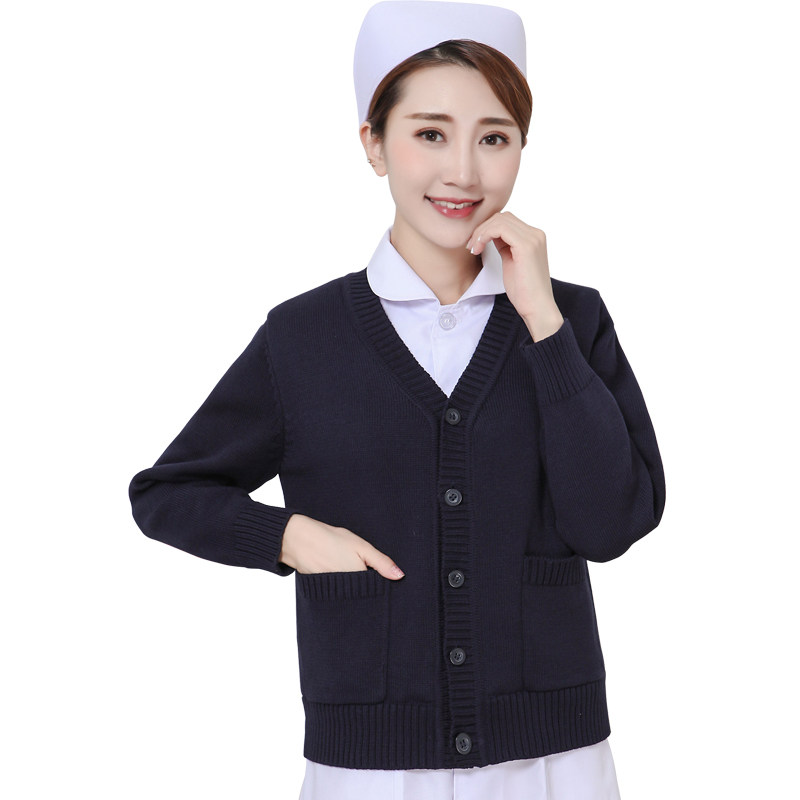 蕙兰天使护士外套藏蓝v领加绒毛衣 蕙兰天使毛衣