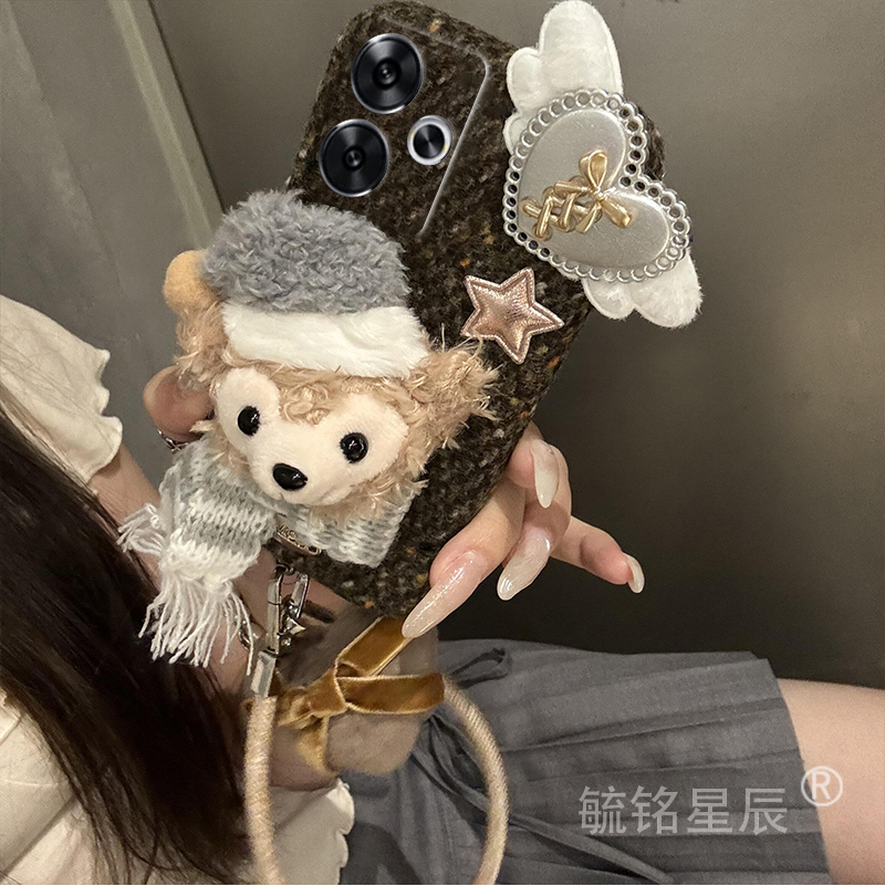 适用小米红米turbo3手机壳13c毛绒10x达菲熊12c冬季13r带挂绳的9a立体8a秋冬7新款9冬天10a全包防摔小众6女4x - 图1