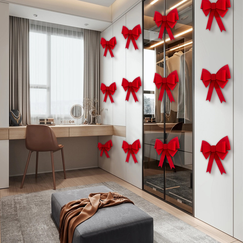 红色植绒蝴蝶结大号小墙上背景墙婚房布置衣柜家具客厅婚礼装饰,淘宝优惠券,粉丝福利购,淘宝优惠卷