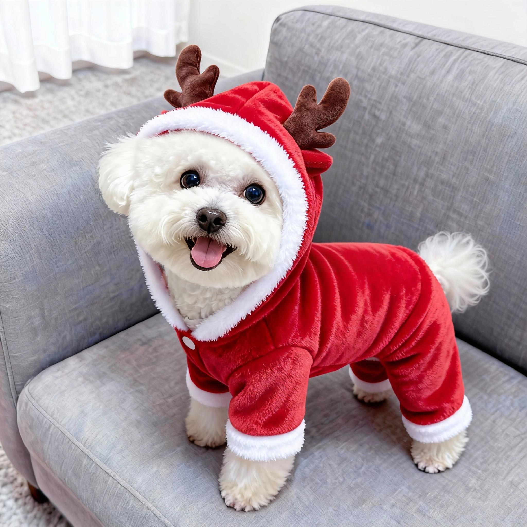 狗狗衣服圣诞麋鹿连帽卫衣宠物猫咪毛绒加厚保暖小狗可爱圣诞服饰,淘宝优惠券,粉丝福利购,淘宝优惠卷