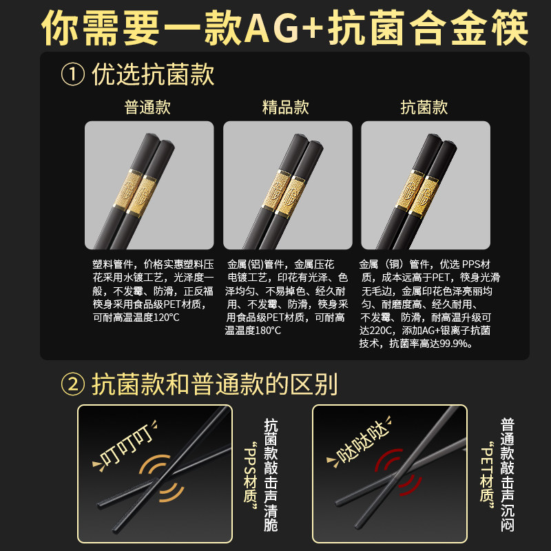 高档防霉家庭2022新款家用合金筷子 pissa筷子