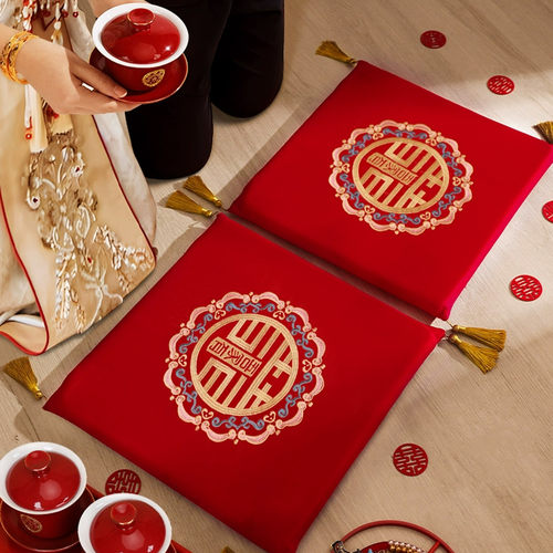 结婚敬茶杯跪垫套装婚礼改口茶杯一对陪嫁喜碗筷杯子婚庆用品大全 - 图1