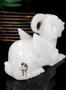 天然白玉上古神兽白泽赐福生肖桌面摆件玉石白泽瑞兽玄关客厅装饰