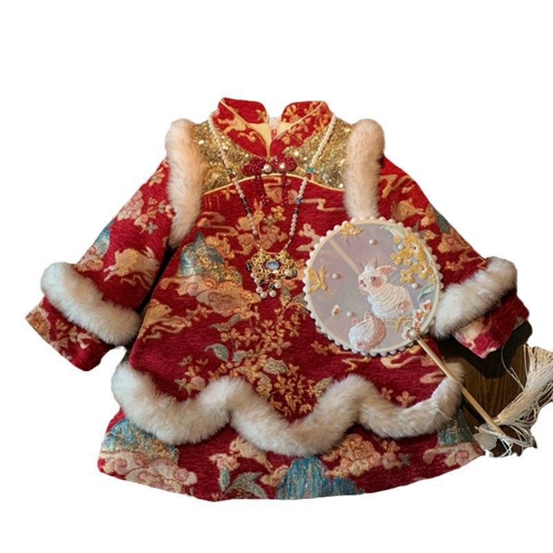 女童拜年服2024新款冬季装唐装周岁礼服小童女宝宝过年旗袍汉服裙,淘宝优惠券,粉丝福利购,淘宝优惠卷
