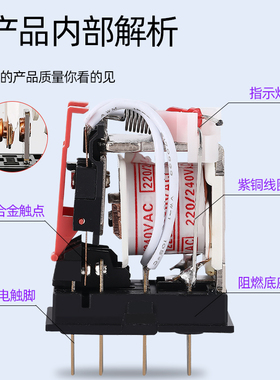 中间继电器220v交流12v小型电磁24伏直流HH53P-GS 11脚开关MY3NJ