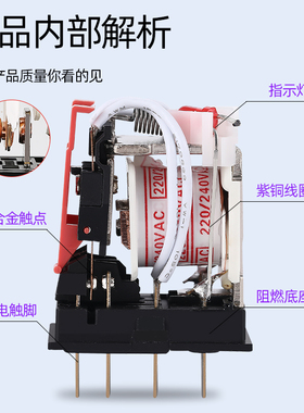 中间继电器220v交流12v小型电磁24伏直流HH54P-GS 14脚 MY4NJ