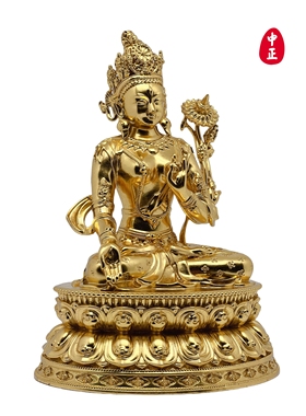 白度母贴金21cm中正造像红铜摆件