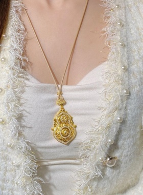 金包银点钻人生四美葫芦吊坠项链镂空花丝喜报三元福禄锁骨链女款