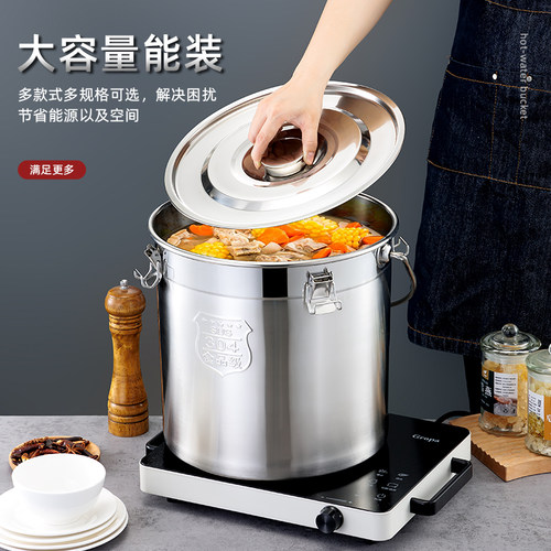 304不锈钢带扣桶密封米桶带盖油桶面桶幼儿园饭菜桶水桶带304龙头 - 图2